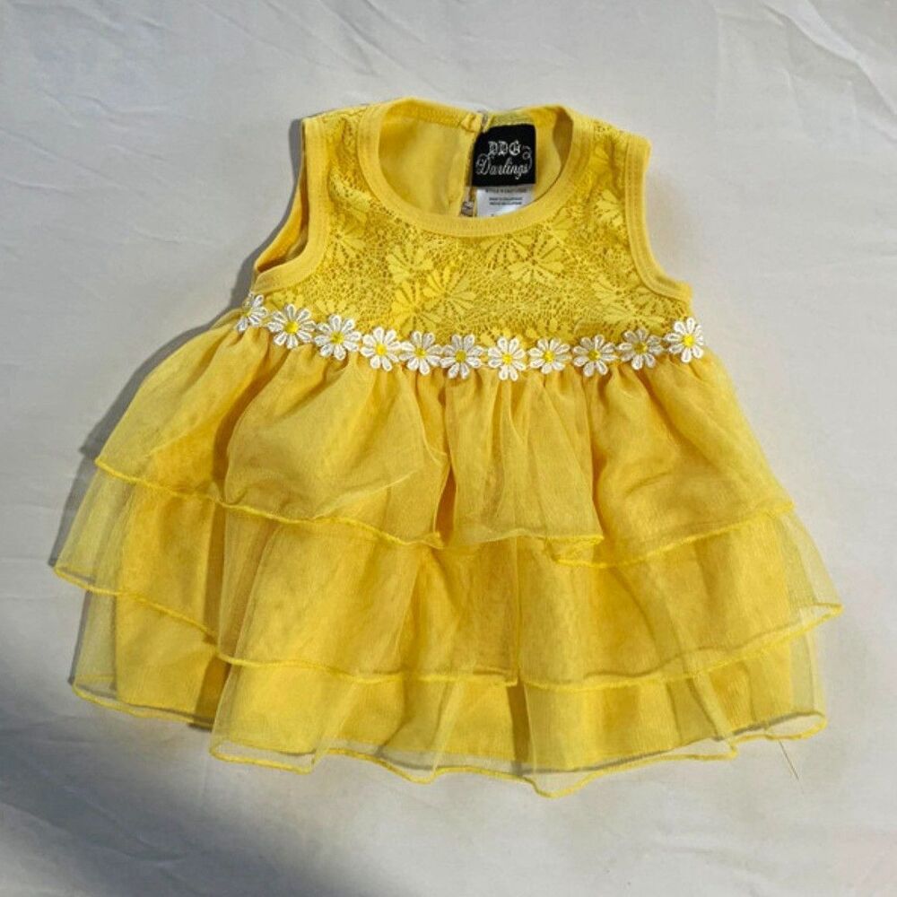 DDG Darlings Yellow Daisy Lace Tulle Tutu Dress Sleeveless 24M Girls